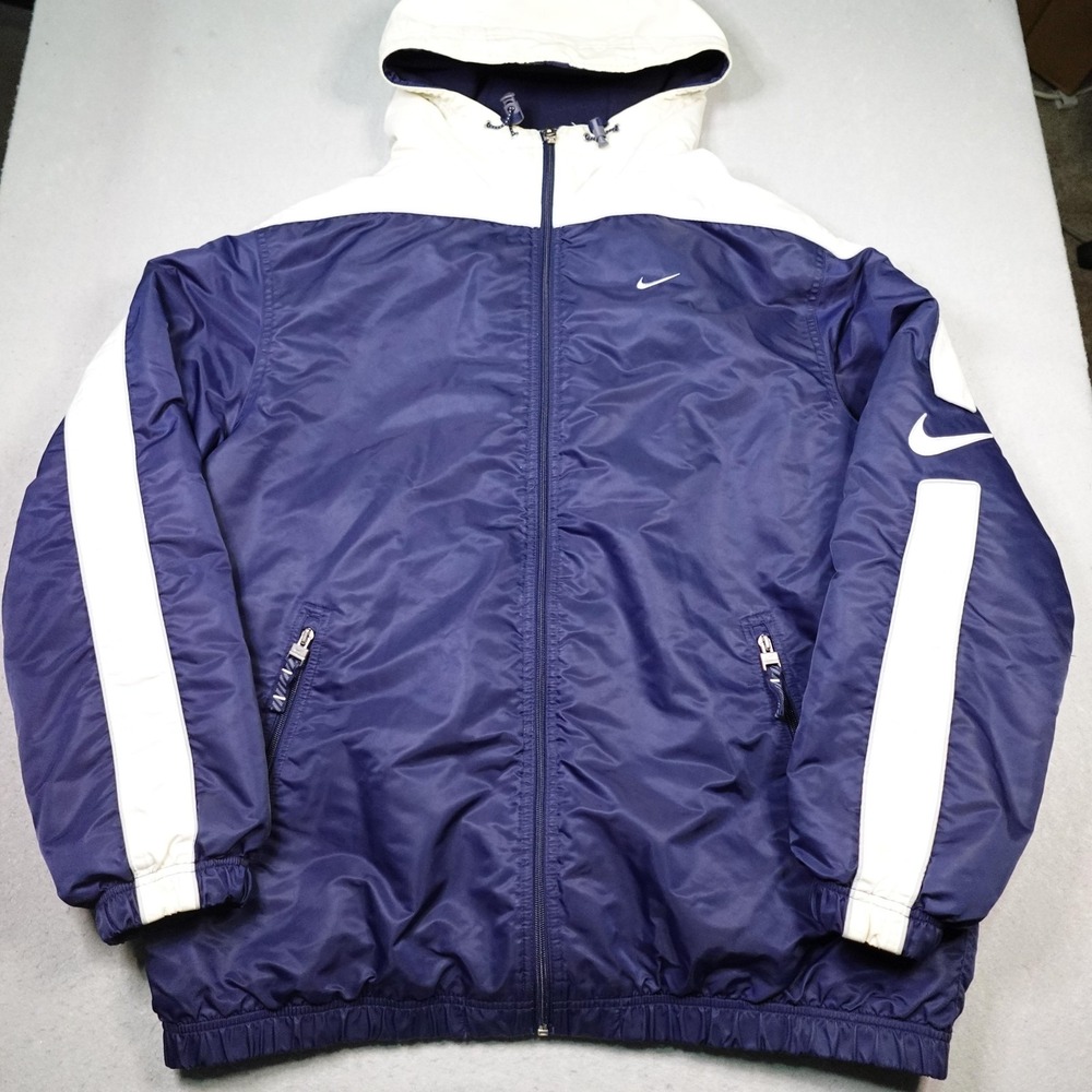 Nike Jacket Mens Large Blue White Hooded Insulated Full Zip Colorblock F40106WvW